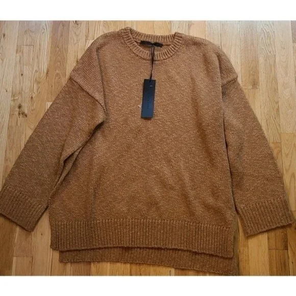 🆕️ Jenni Kayne Cruise Boyfriend Sweater Brown Chunky Linen Blend XL Mimimalist